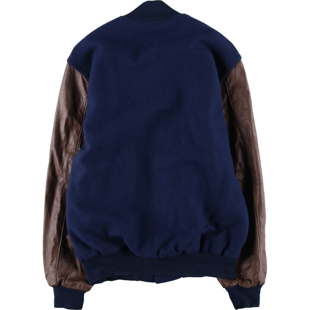 90'S HOLLOWAY Leather Sleeve Wool Button Varsity Jacket Made in USA Men's M Size Vintage /eaa492945