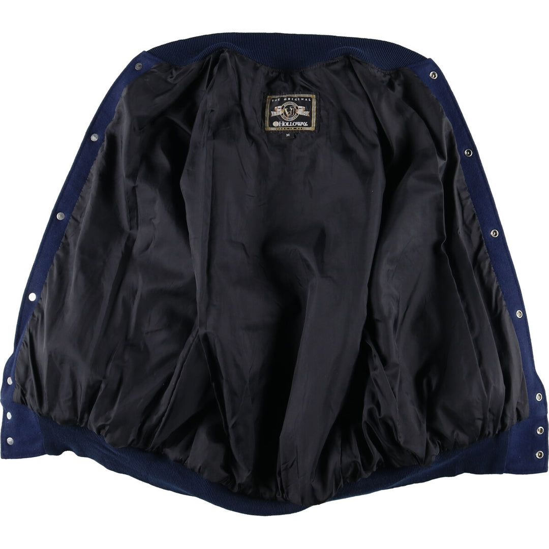 90'S HOLLOWAY Leather Sleeve Wool Button Varsity Jacket Made in USA Men's M Size Vintage /eaa492945