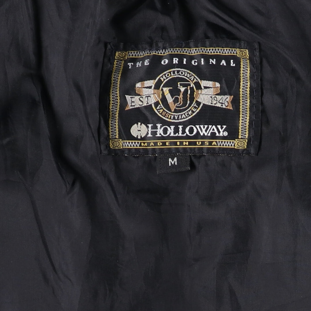 90'S HOLLOWAY Leather Sleeve Wool Button Varsity Jacket Made in USA Men's M Size Vintage /eaa492945