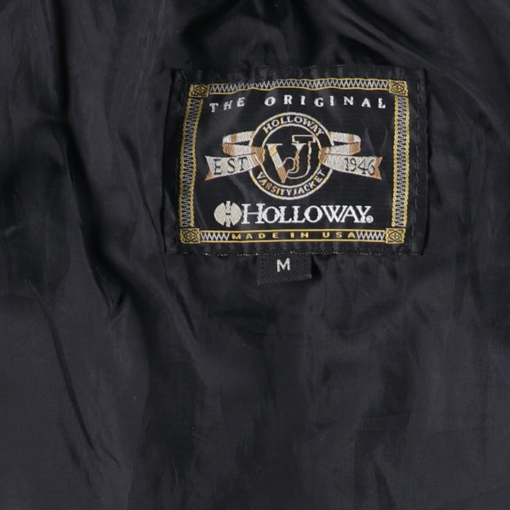 90'S HOLLOWAY Leather Sleeve Wool Button Varsity Jacket Made in USA Men's M Size Vintage /eaa492945