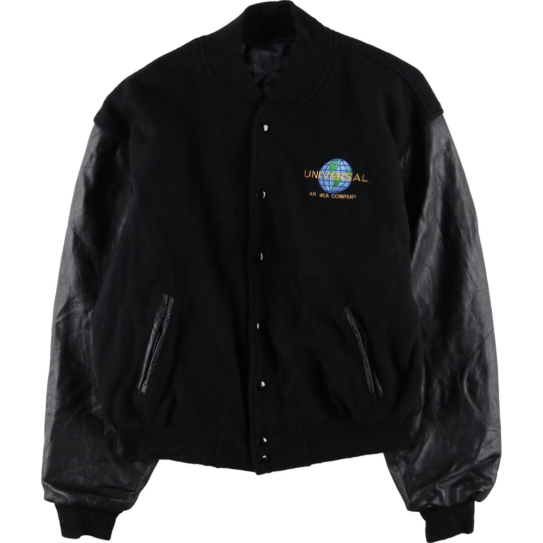 90'S UNIVERSAL Leather Sleeve Wool Button Varsity Jacket Made in USA Men's L Size Vintage /eaa492985
