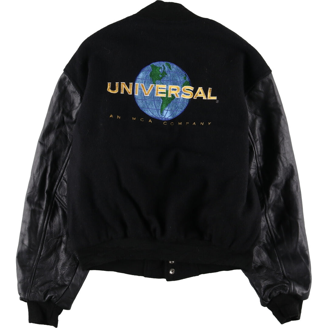 90'S UNIVERSAL Leather Sleeve Wool Button Varsity Jacket Made in USA Men's L Size Vintage /eaa492985
