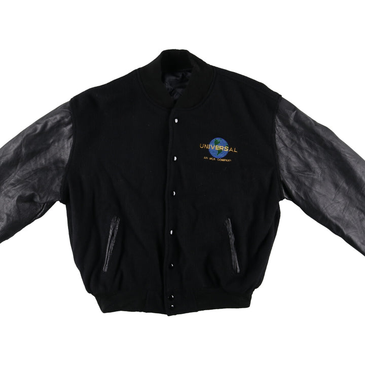 90'S UNIVERSAL Leather Sleeve Wool Button Varsity Jacket Made in USA Men's L Size Vintage /eaa492985