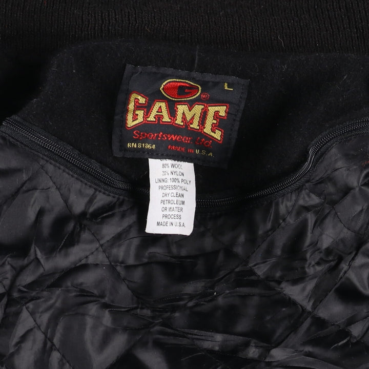 90'S GAME SPORTSWEAR Leather Sleeve Wool Button Varsity Jacket Made in USA Men's L Size Vintage /eaa492992