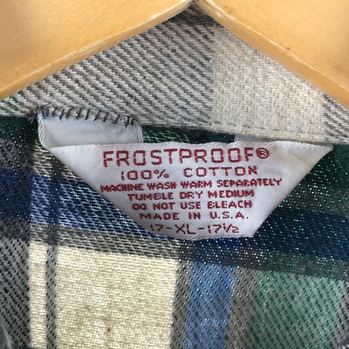 70s~ FROSTPROOF Long Sleeve Flannel Check Shirt Made in USA Men's XL Vintage /eaa493286