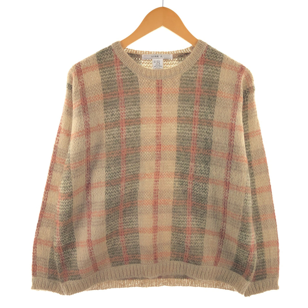 LISE J. Check Pattern Acrylic x Mohair Knit Sweater Women's M size /eaa493398