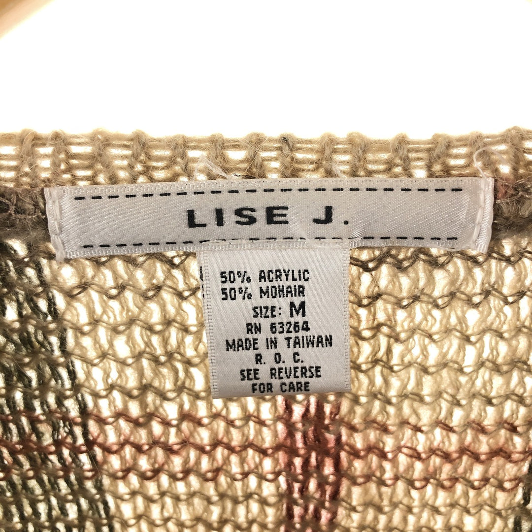 LISE J. Check Pattern Acrylic x Mohair Knit Sweater Women's M size /eaa493398