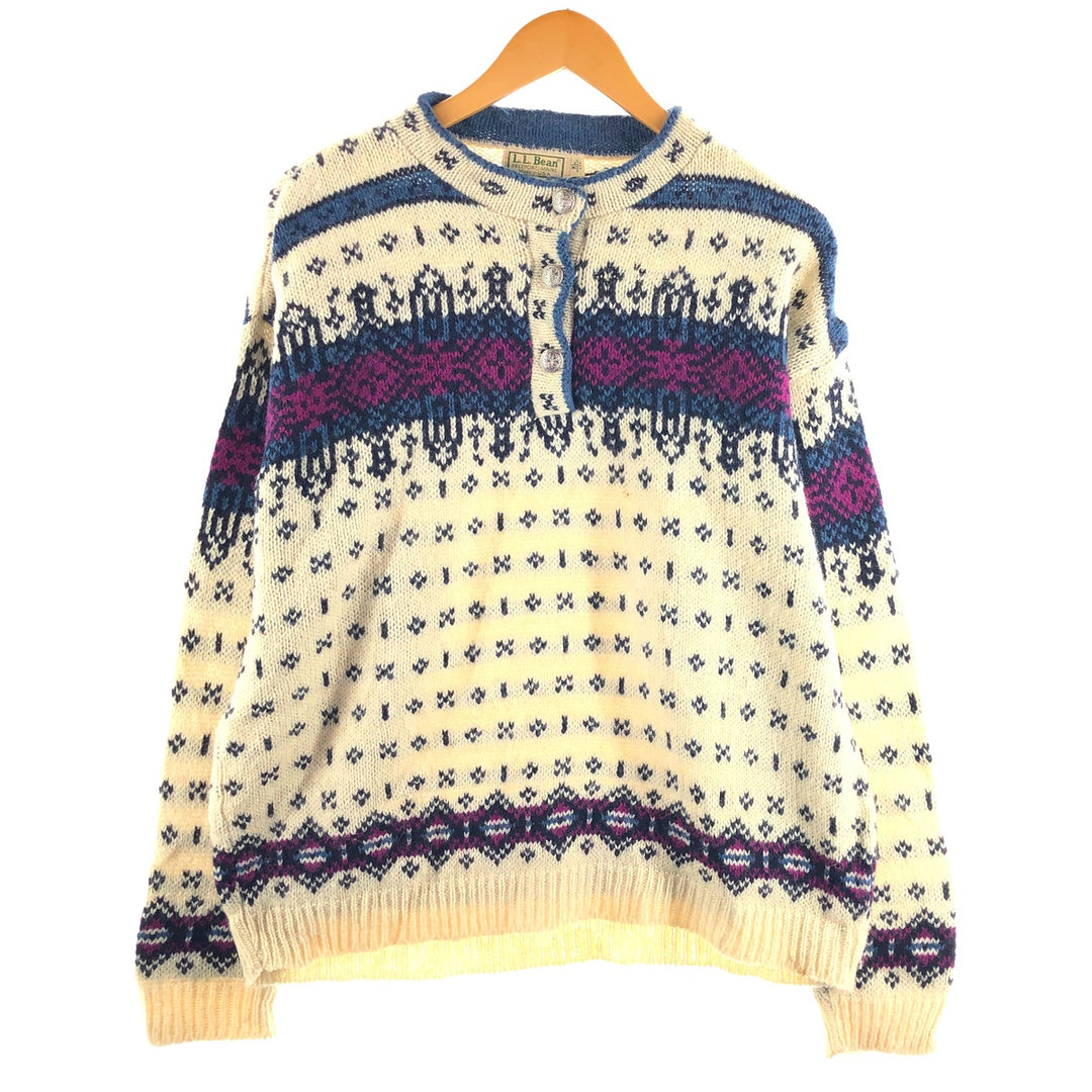 80'S LLBean all-over print half button wool Tyrolean sweater made in USA, women's XL size, vintage /eaa493399