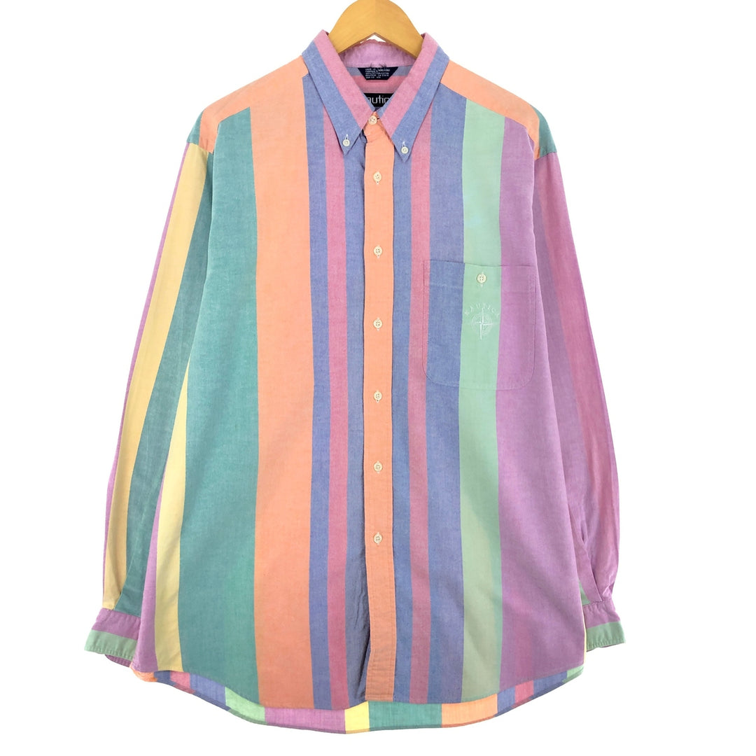 90'S NAUTICA Multi-stripe Long Sleeve Button-down Striped Shirt Men's Size L Vintage /eaa493409