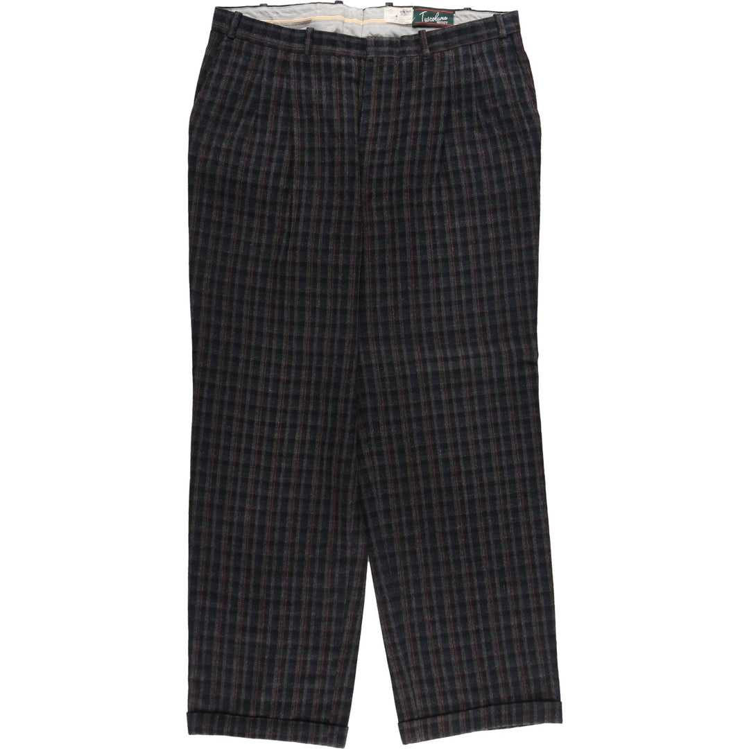 Tuscolana Check Pattern Two-pleat Wool Pants Slacks Made in Canada Men's W37 / eaa493626