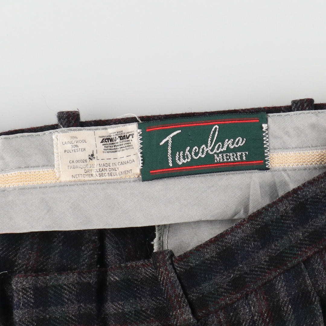 Tuscolana Check Pattern Two-pleat Wool Pants Slacks Made in Canada Men's W37 / eaa493626