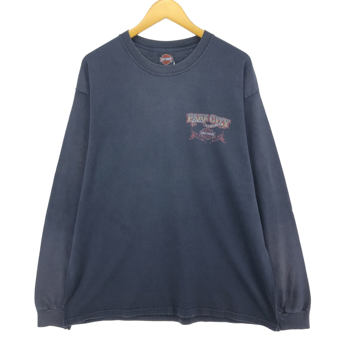 00'S Harley-Davidson Back Print Long Sleeve T-Shirt Made in USA Men's XL cotton black type Vintage Second Hand