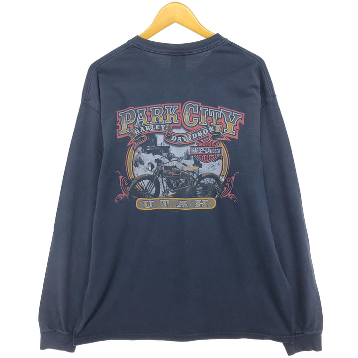 00'S Harley-Davidson Back Print Long Sleeve T-Shirt Made in USA Men's XL cotton black type Vintage Second Hand