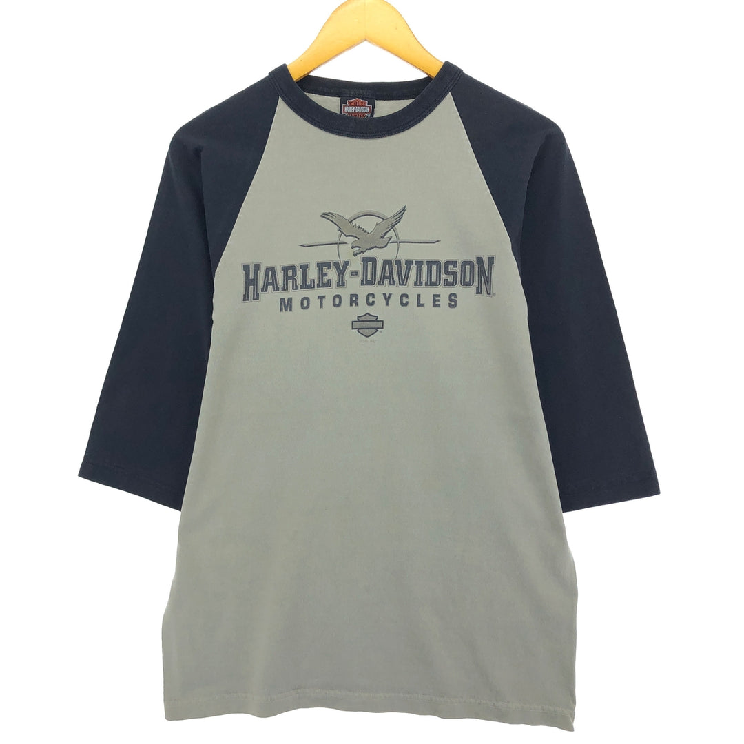 00'S Harley-Davidson 3/4 Sleeve Raglan T-Shirt Made in USA Men's M cotton black type Vintage Second Hand