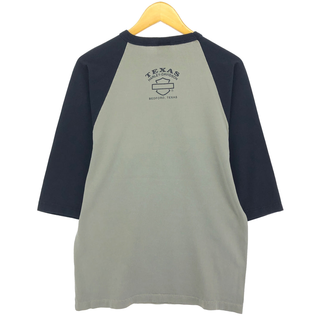 00'S Harley-Davidson 3/4 Sleeve Raglan T-Shirt Made in USA Men's M cotton black type Vintage Second Hand