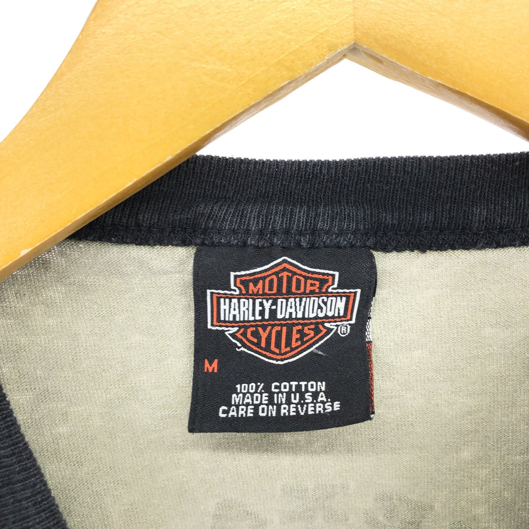 00'S Harley-Davidson 3/4 Sleeve Raglan T-Shirt Made in USA Men's M cotton black type Vintage Second Hand