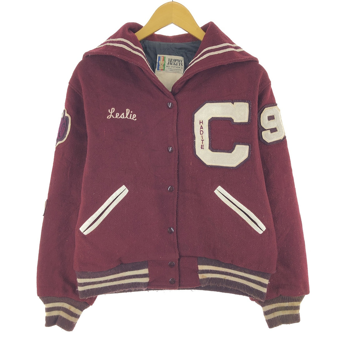 TROPHY JACKETS Sailor collar wool varsity jacket award jacket varsity jacket made in USA women's size L /eaa493920