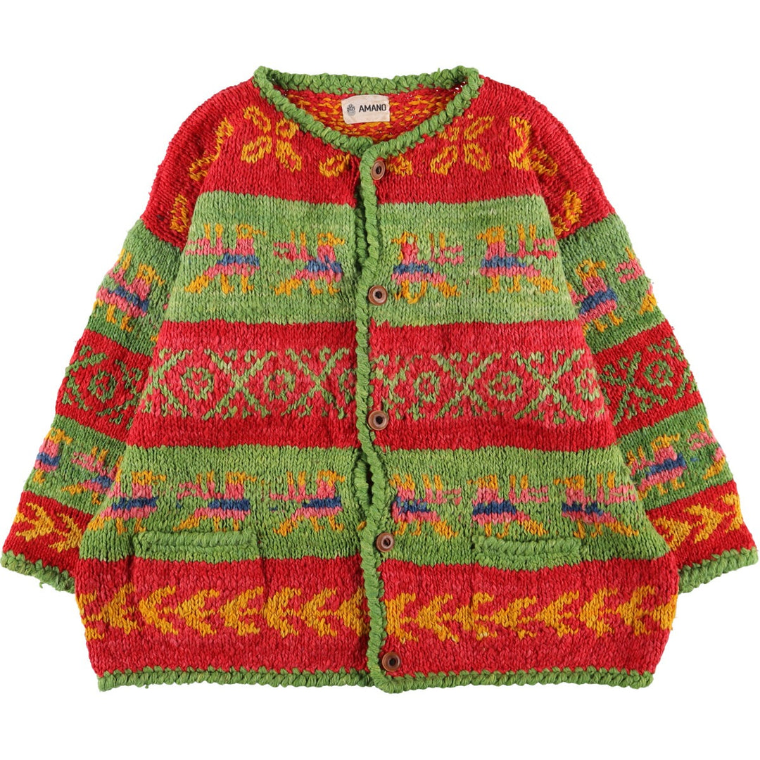 Big size AMANO all-over print wool knit cardigan for women, equivalent to XXXL /eaa493934