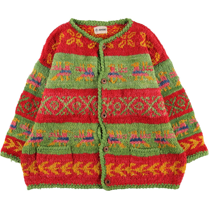 Big size AMANO all-over print wool knit cardigan for women, equivalent to XXXL /eaa493934
