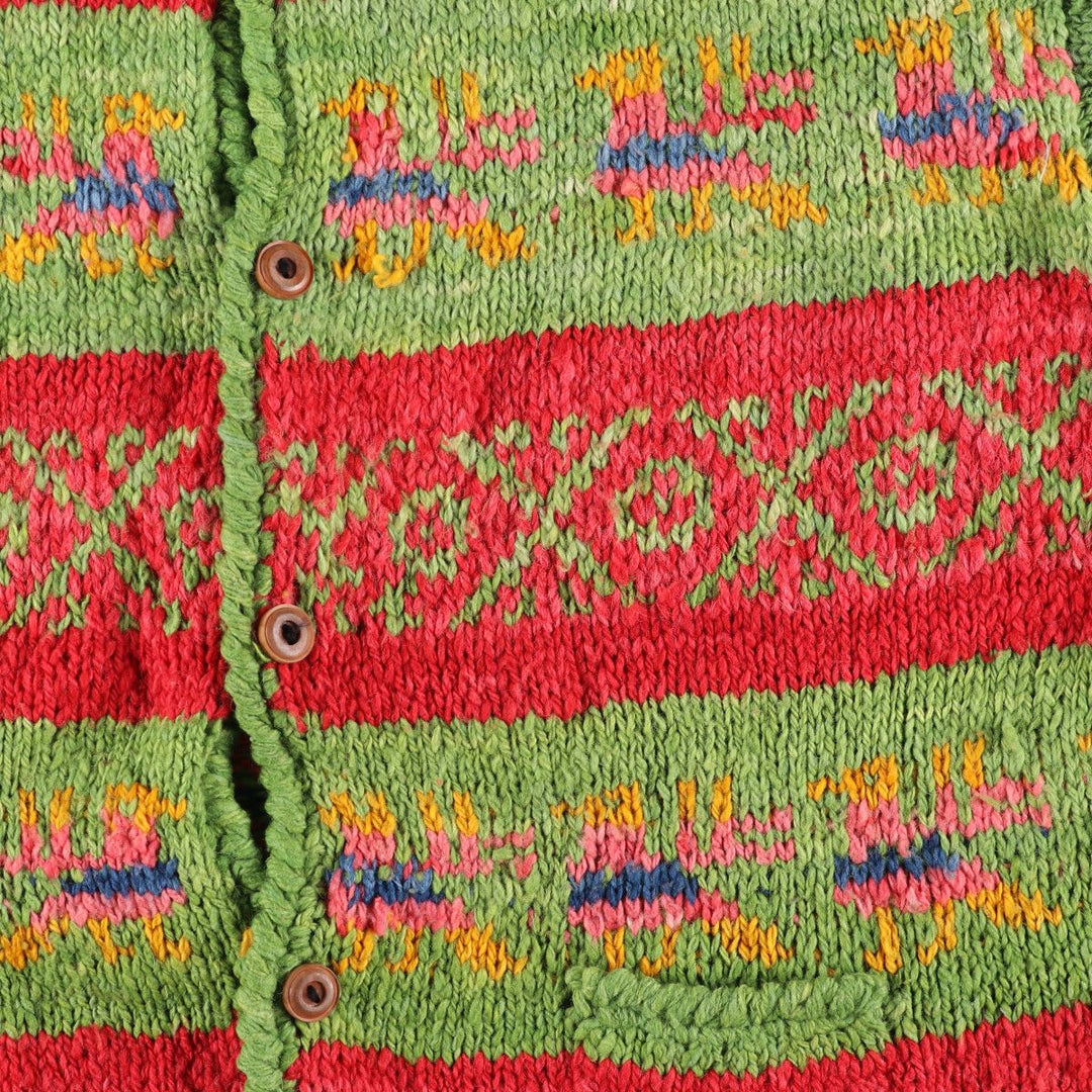 Big size AMANO all-over print wool knit cardigan for women, equivalent to XXXL /eaa493934