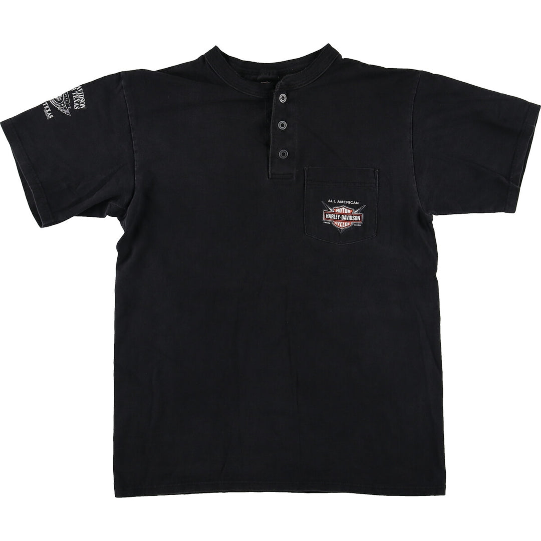 00'S Harley-Davidson Henley Neck Motorcycle Bike T-Shirt Made in USA Men's M size /eaa494000