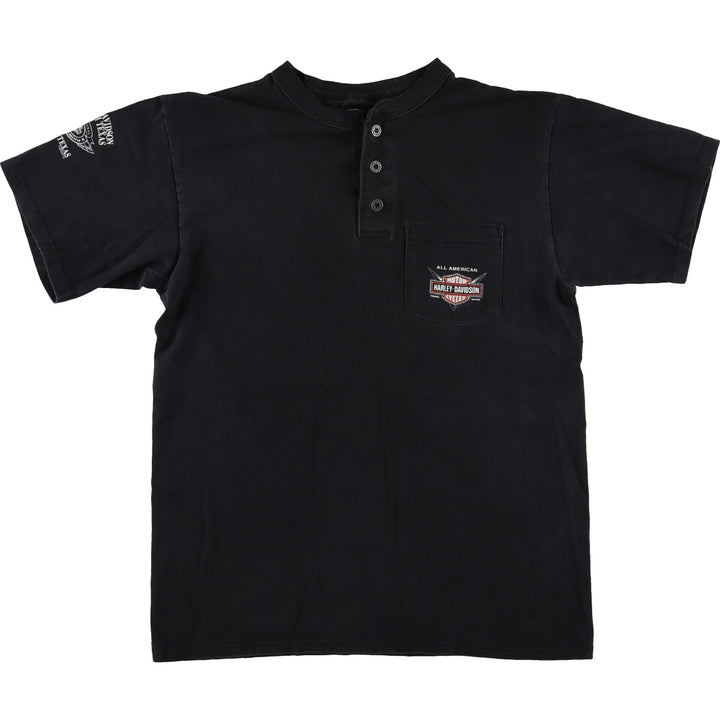 00'S Harley-Davidson Henley Neck Motorcycle Bike T-Shirt Made in USA Men's M size /eaa494000