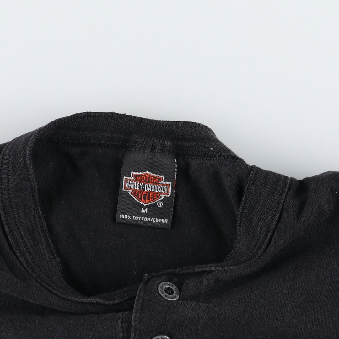 00'S Harley-Davidson Henley Neck Motorcycle Bike T-Shirt Made in USA Men's M size /eaa494000
