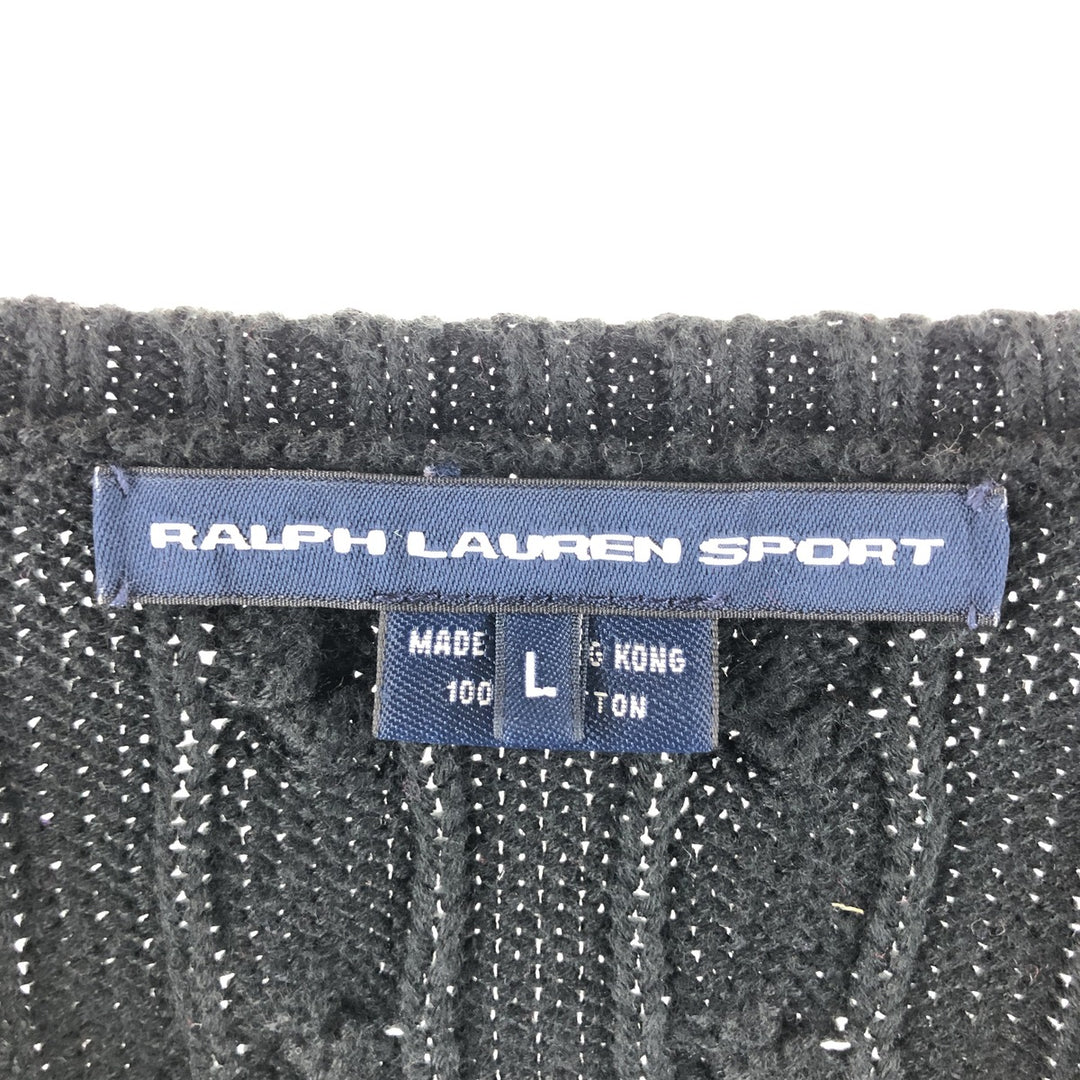 Ralph Lauren SPORT Cable knit V-neck cotton knit sweater for women, size L / eaa494238