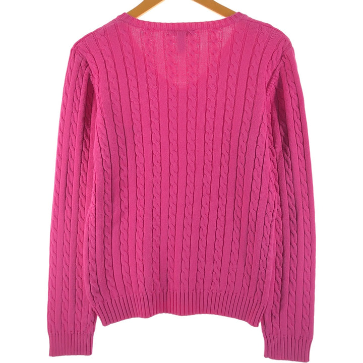 Ralph Lauren LAUREN Cable knit V-neck cotton knit sweater for women, size M / eaa494240