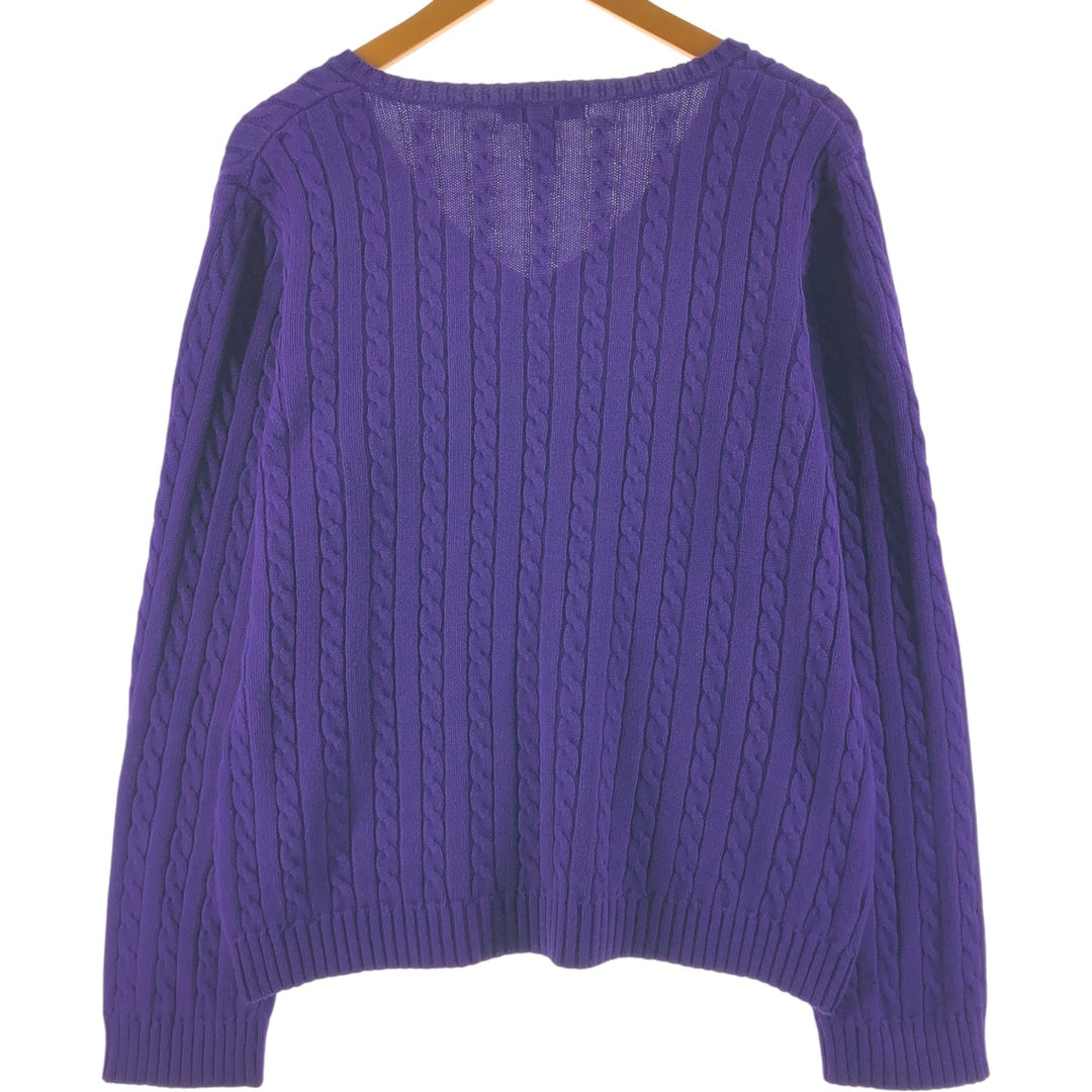 Ralph Lauren LAUREN Cable knit V-neck cotton knit sweater for women, size XL / eaa494241