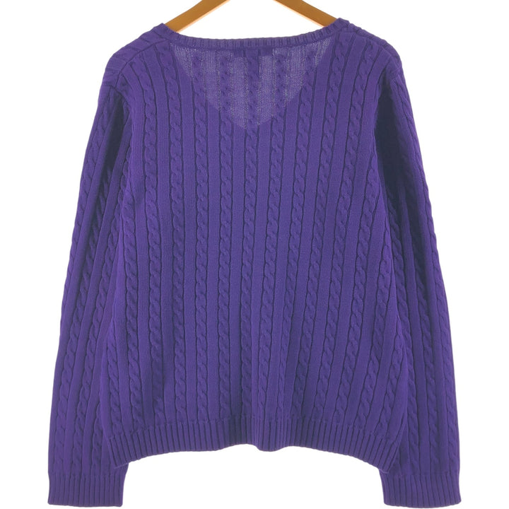 Ralph Lauren LAUREN Cable knit V-neck cotton knit sweater for women, size XL / eaa494241