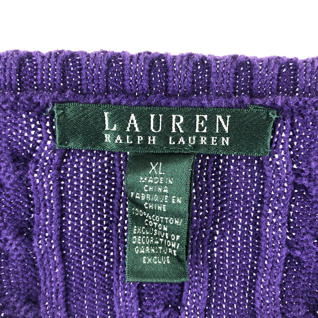 Ralph Lauren LAUREN Cable knit V-neck cotton knit sweater for women, size XL / eaa494241