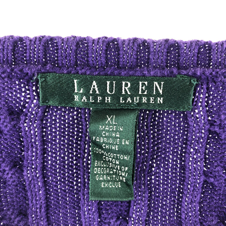 Ralph Lauren LAUREN Cable knit V-neck cotton knit sweater for women, size XL / eaa494241