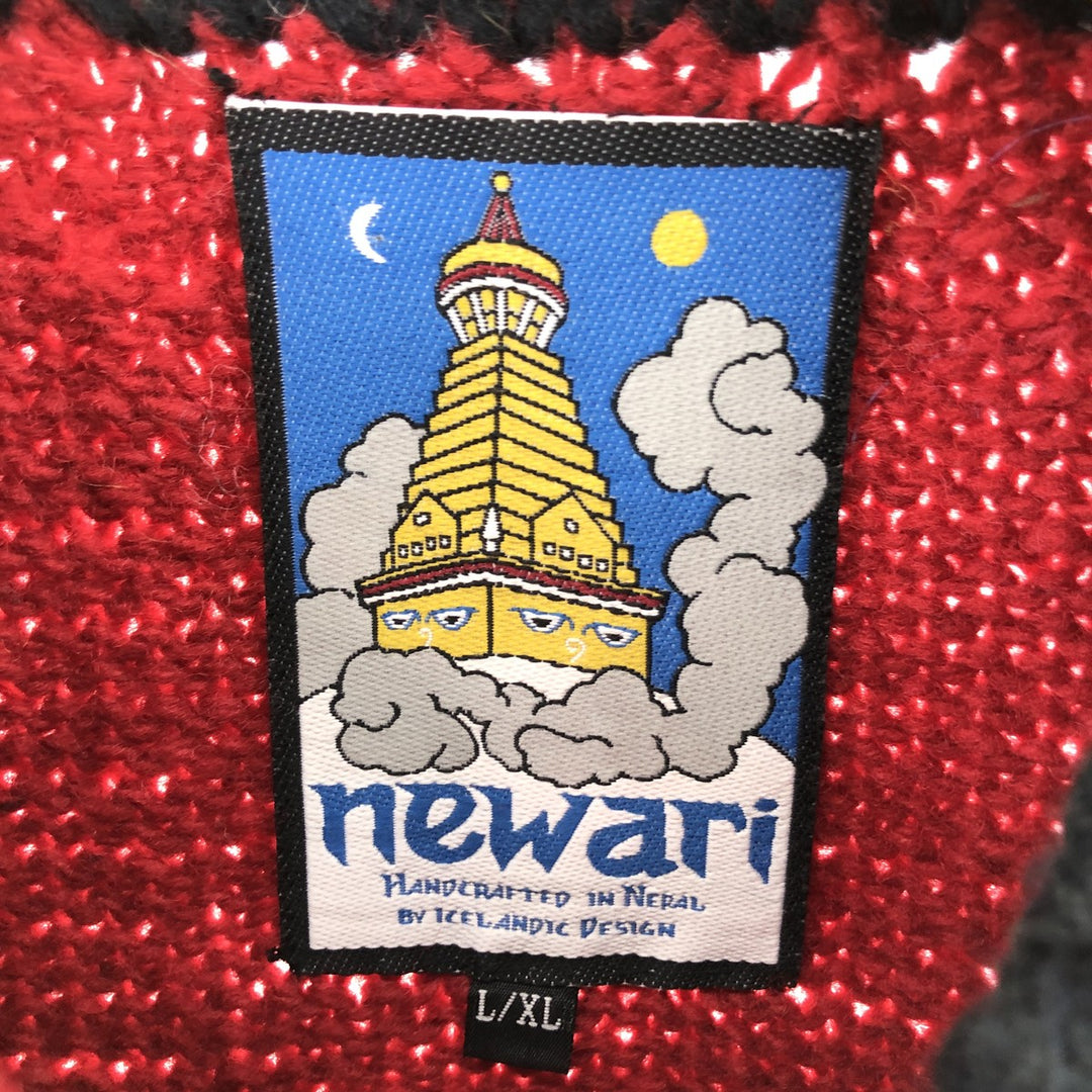 newari All-over Cat Pattern Wool Knit Cardigan Made in Nepal Women's XL /eaa494247