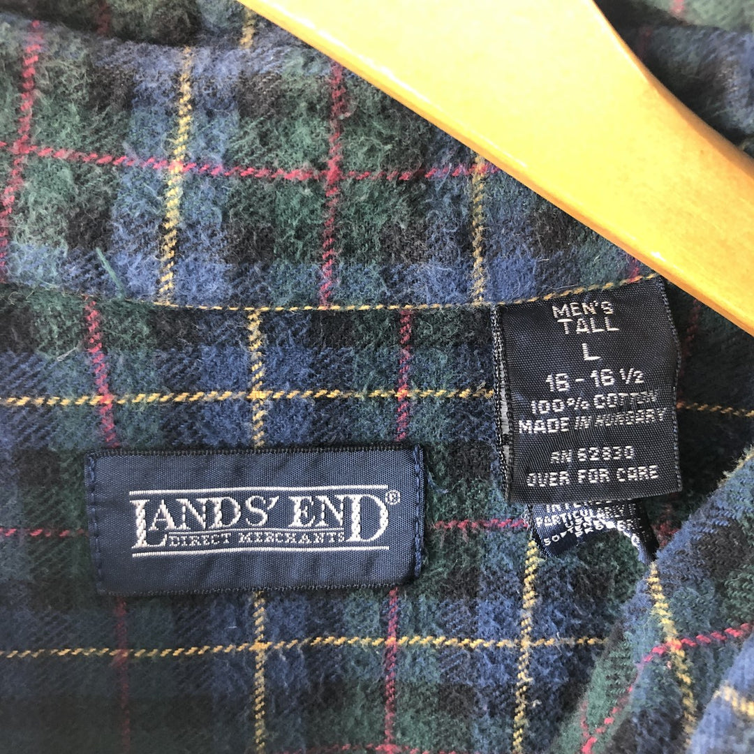 90'S LANDS' END Long Sleeve Button Down Heavy Flannel Check Shirt Men's Size L Vintage /eaa494256