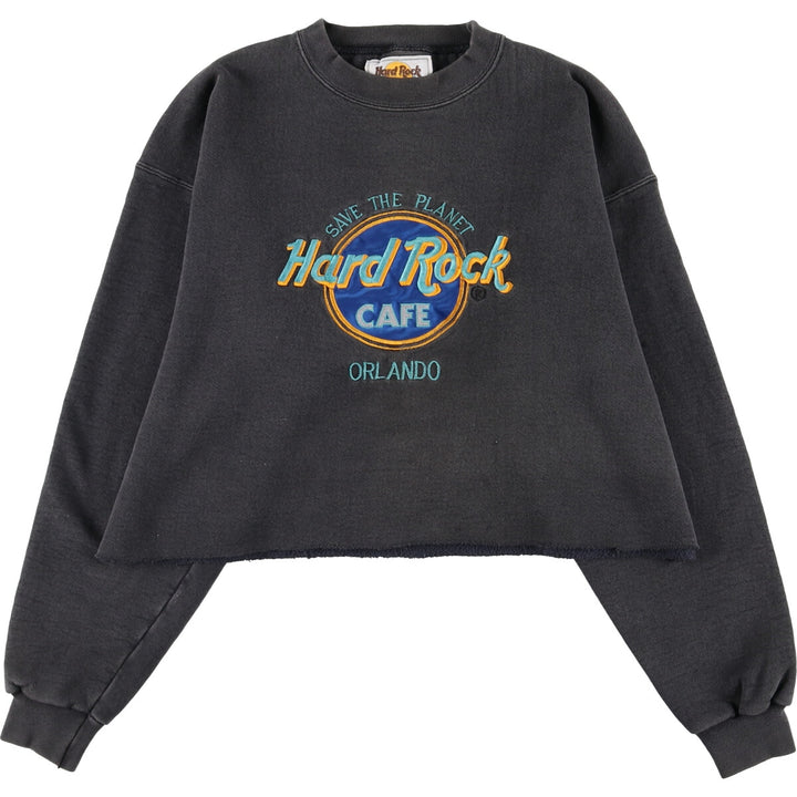 90'S Hard Rock Cafe Cut-off Advertising Sweatshirt Trainer Made in USA Women's L /eaa494260