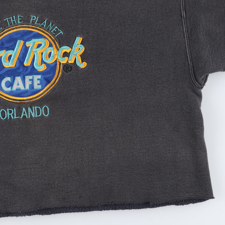 90'S Hard Rock Cafe Cut-off Advertising Sweatshirt Trainer Made in USA Women's L /eaa494260