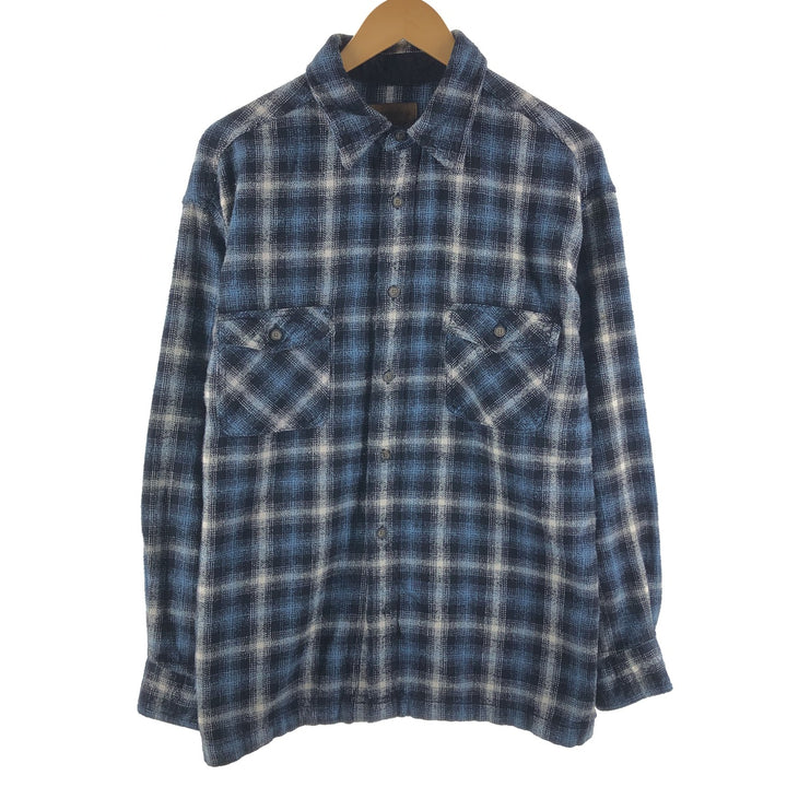 00'S ST JOHN'S BAY ombre check long sleeve heavy flannel check shirt men's size L /eaa494405