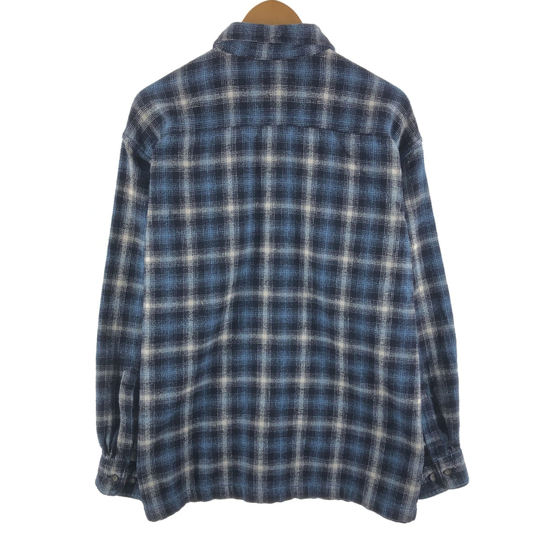 00'S ST JOHN'S BAY ombre check long sleeve heavy flannel check shirt men's size L /eaa494405