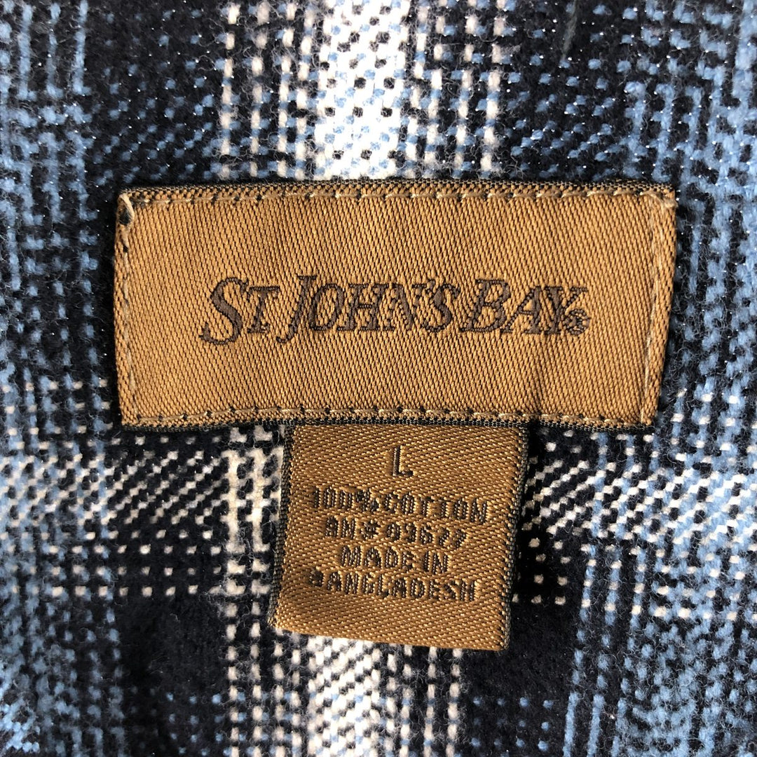 00'S ST JOHN'S BAY ombre check long sleeve heavy flannel check shirt men's size L /eaa494405