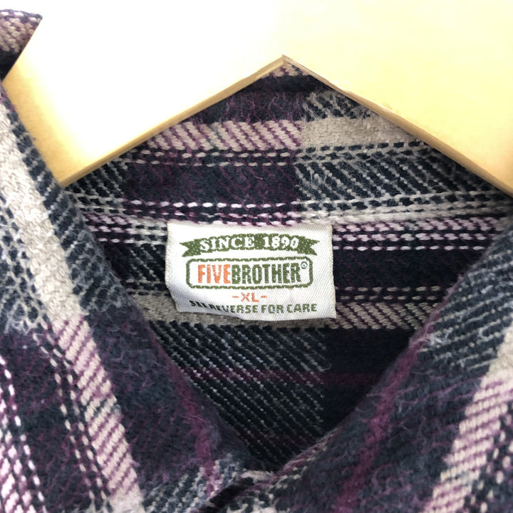 90'S Five Brother Long Sleeve Heavy Flannel Check Shirt Men's XL Vintage /eaa494525