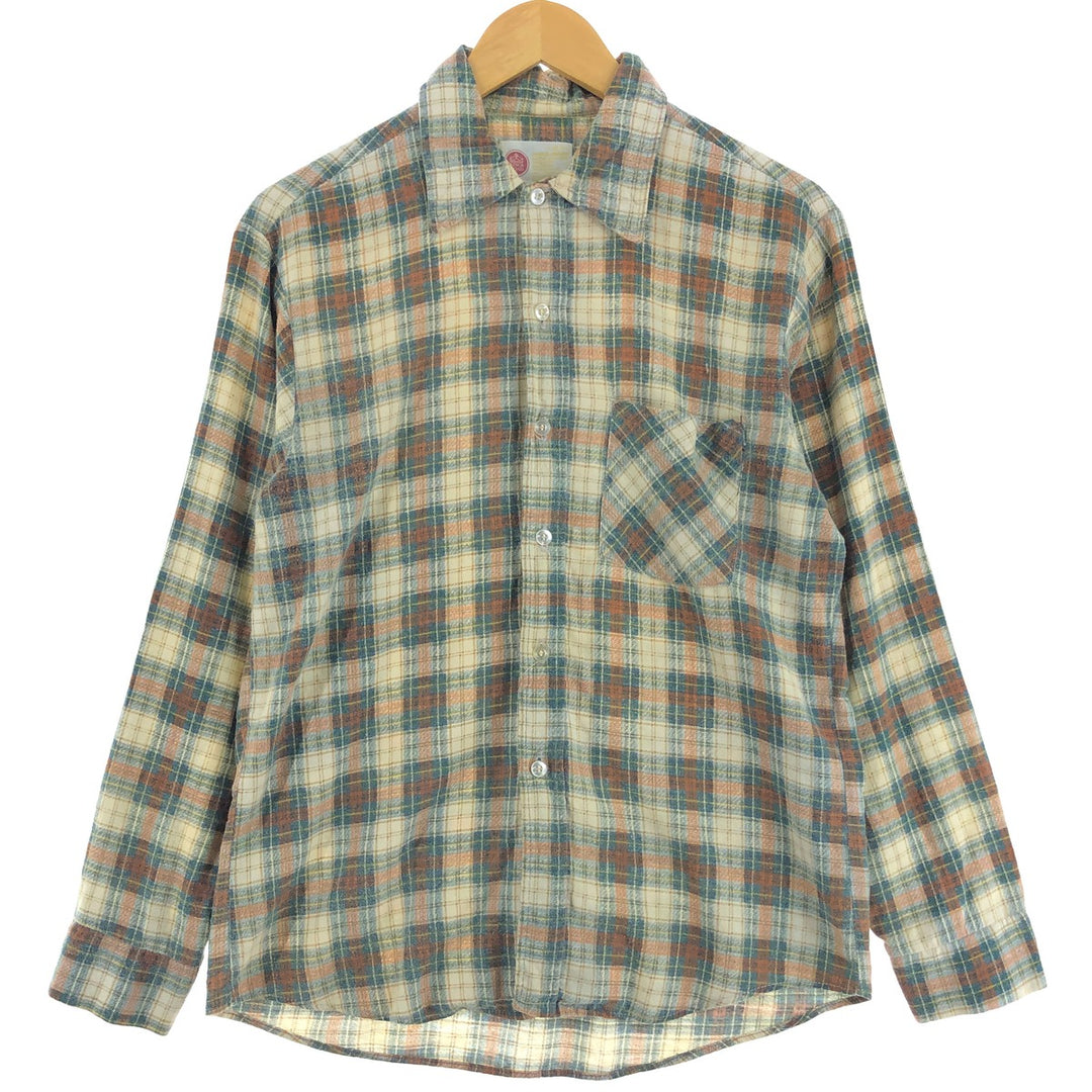 70'S Sears Kings Road Tartan Check Long Sleeve Printed Flannel Check Shirt Men's M Size Vintage /eaa494627