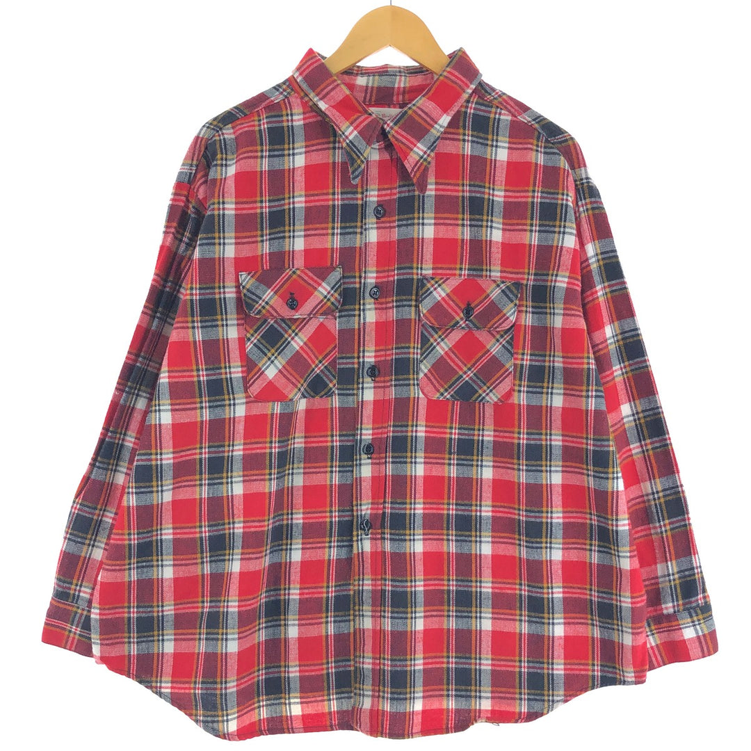 70s-60'S Five Brother Long Sleeve Flannel Check Shirt Men's XL Vintage cotton red type Vintage Second Hand