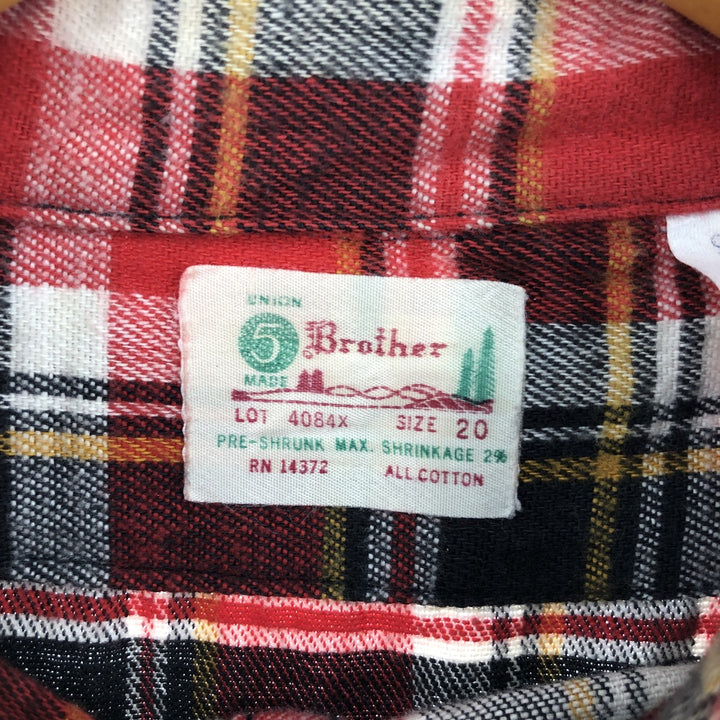 70s-60'S Five Brother Long Sleeve Flannel Check Shirt Men's XL Vintage cotton red type Vintage Second Hand
