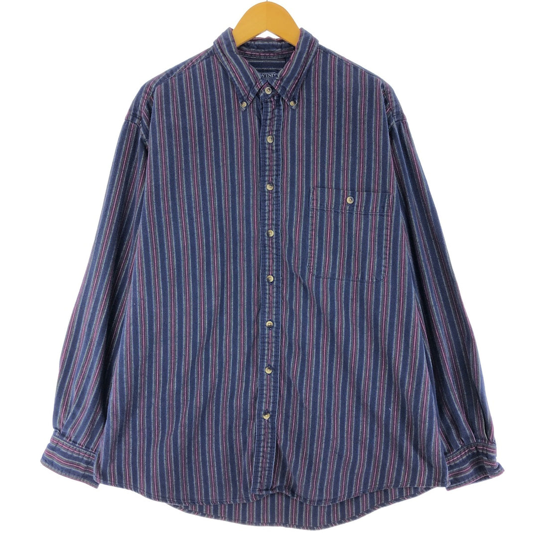 90'S LAND'S END Multi-stripe Long Sleeve Button-down Heavy Flannel Shirt Men's XL Vintage /eaa494962