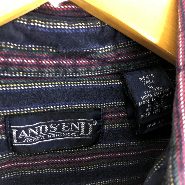 90'S LAND'S END Multi-stripe Long Sleeve Button-down Heavy Flannel Shirt Men's XL Vintage /eaa494962