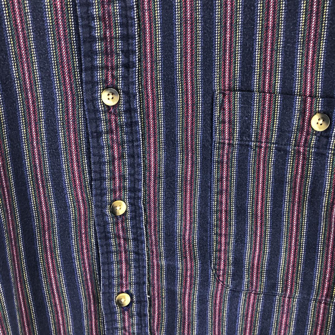 90'S LAND'S END Multi-stripe Long Sleeve Button-down Heavy Flannel Shirt Men's XL Vintage /eaa494962