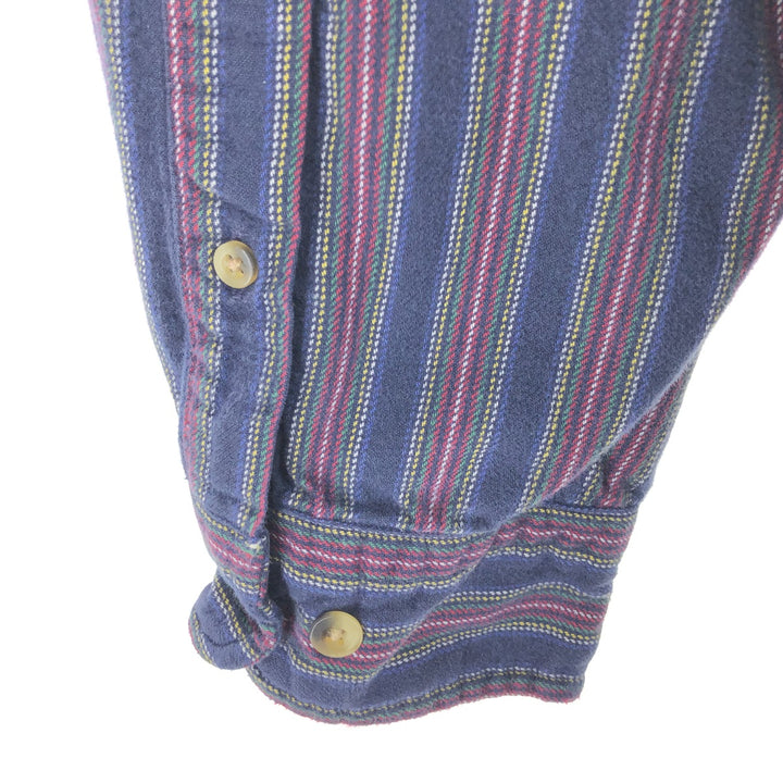 90'S LAND'S END Multi-stripe Long Sleeve Button-down Heavy Flannel Shirt Men's XL Vintage /eaa494962