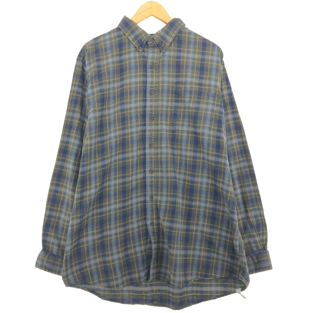 1990'S LLBean Long Sleeve Button-Down Light Flannel Check Shirt, Men's XL, Vintage unclear Khaki type Vintage Second Hand