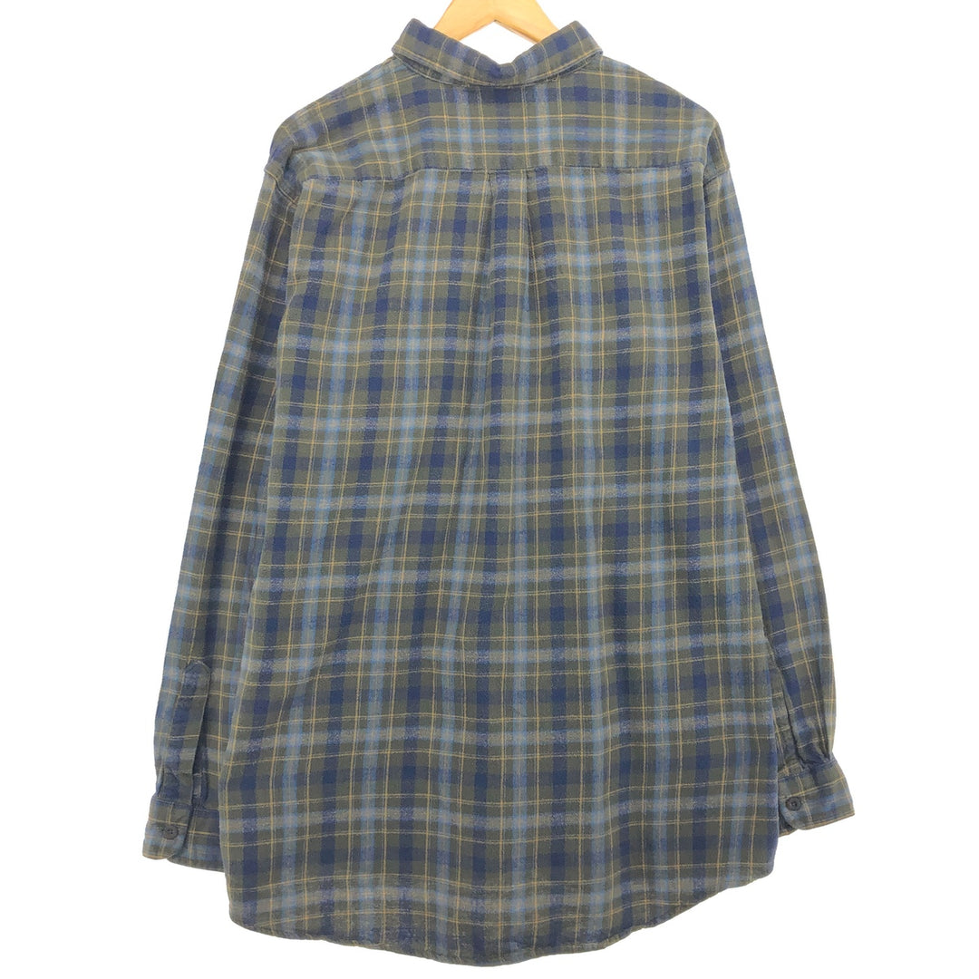 1990'S LLBean Long Sleeve Button-Down Light Flannel Check Shirt, Men's XL, Vintage unclear Khaki type Vintage Second Hand